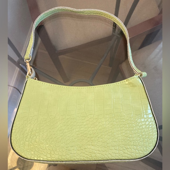 🔴4/$12 SHEIN Faux Leather Lime Green Croc Embossed Shoulder Bag New - Picture 1 of 5